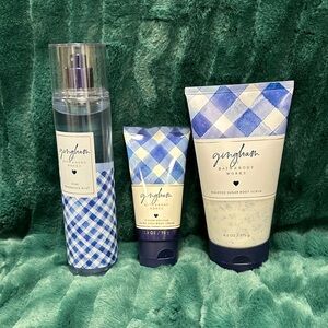 Bath & Body Works Gingham Blue & White Fragrance Mist, Cream & Scrub Set